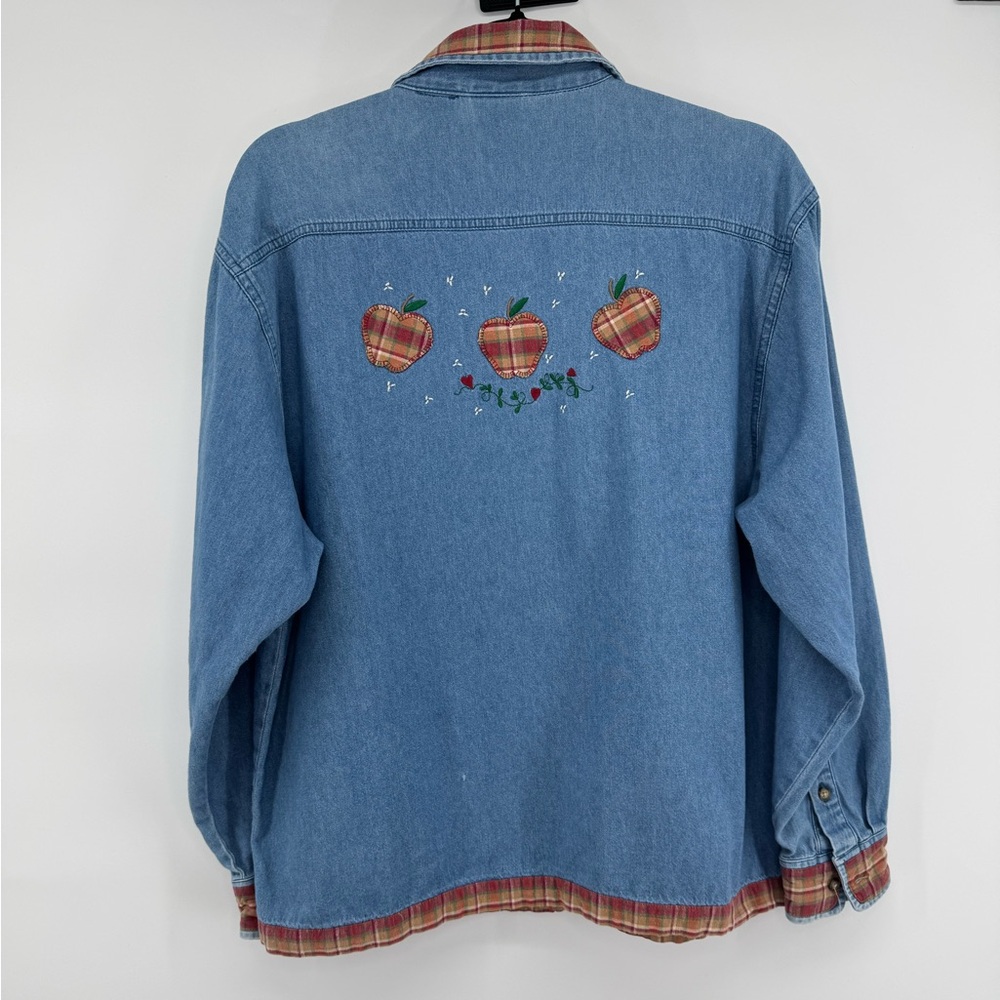 Vintage Lighthouse Chambray Denim Patch Work Butt… - image 3